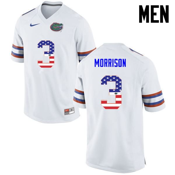 Men's NCAA Florida Gators Antonio Morrison #3 Stitched Authentic USA Flag Fashion Nike White College Football Jersey WUT1265BD